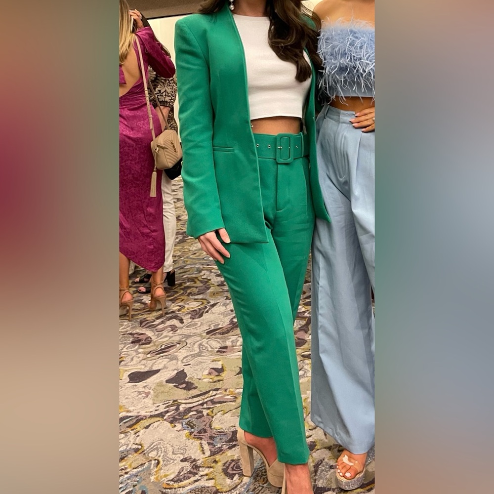 Zara Green High-Waisted Two-Piece Suit